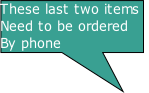 These last two items 
Need to be ordered
By phone
